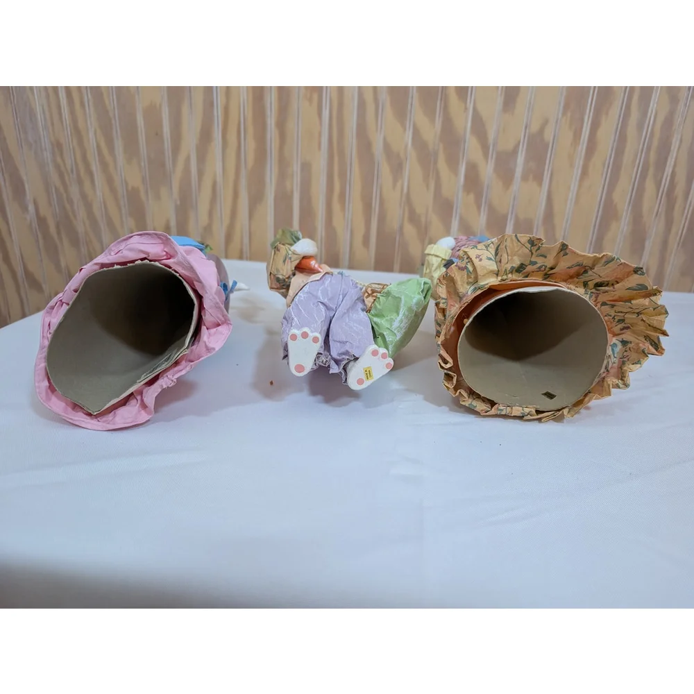 Vintage Paper Mache / Resin Easter Bunny Figurines Set of 6 (1 missing foot)